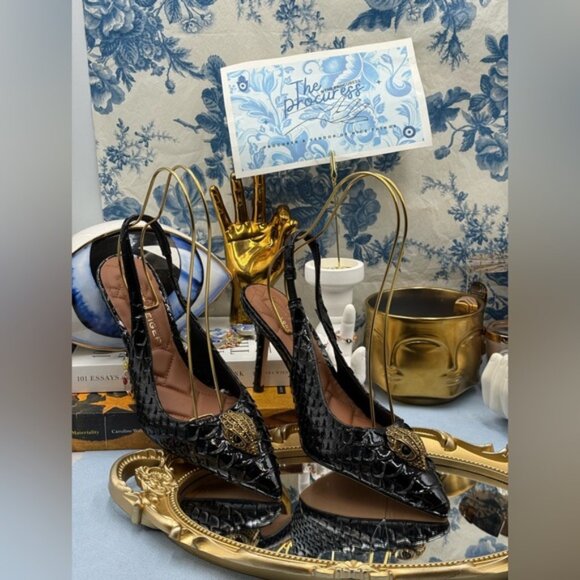 🆕 KURT GEIGER LONDON 🧿 NWOB Belgravia Slingback Heel Black Snakeskin Sz 39 8.5 - Picture 4 of 16